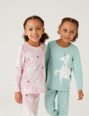 2pk Pure Cotton Unicorn Pyjama Sets (12 Mths - 7 Yrs)