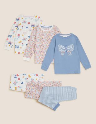 3pk Pure Cotton Butterfly Print Pyjama Sets (12 Mths - 7 Yrs)