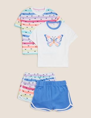 2pk Pure Cotton Butterfly Short Pyjama Sets (1-7 Yrs)