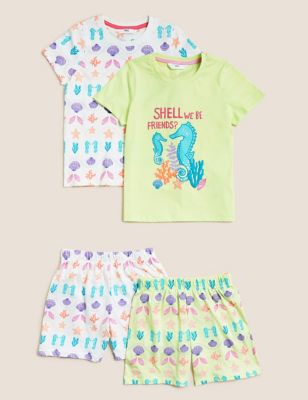 2pk Pure Cotton Seahorse Short Pyjama Sets (12 Mths - 7 Yrs)