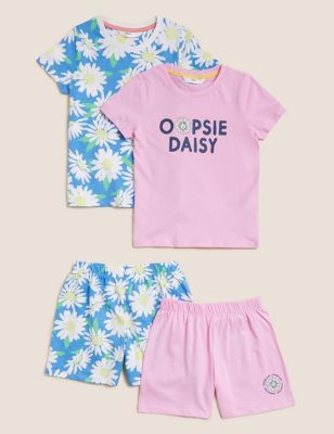 2pk Pure Cotton Daisy Short Pyjama Sets (12 Mths - 7 Yrs)