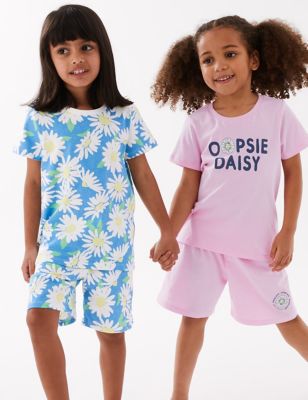 2pk Pure Cotton Daisy Short Pyjama Sets (12 Mths - 7 Yrs)