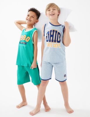 2pk Cotton Rich Basketball Pyjama Sets (6-13 Yrs)