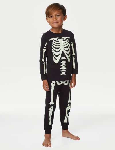 Kids' Glow in the Dark Halloween Skeleton Pyjamas (3-16 Yrs) 1 of 30