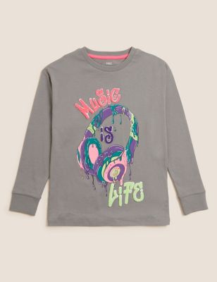 Pure Cotton Music Is Life Slogan Top (6-16 Yrs)