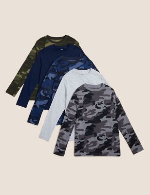 5pk Pure Cotton Camouflage T-Shirts (6-16 Yrs)