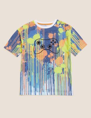 Cotton Rich Paint Splatter Print T-Shirt (6-16 Yrs)