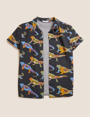 Cotton Rich Iguana Print Shirt with T-Shirt (6-16 Yrs)