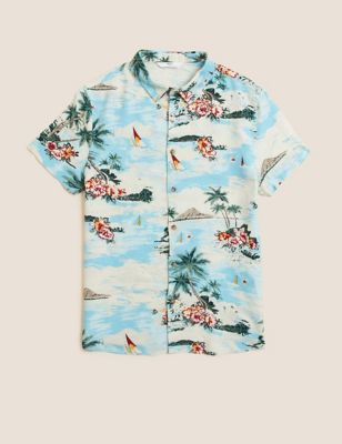 Linen Rich Hawaiian Print Shirt (6-16 Yrs)