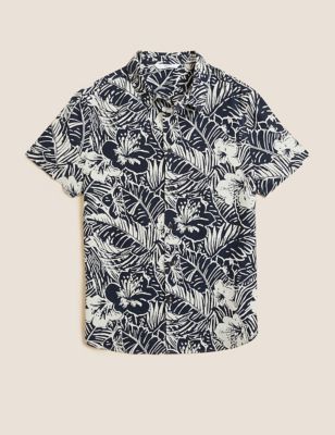Linen Rich Palm Print Shirt