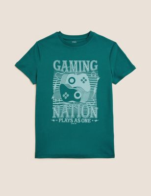 Pure Cotton Gaming Nation Slogan T-Shirt (6-16 Yrs)