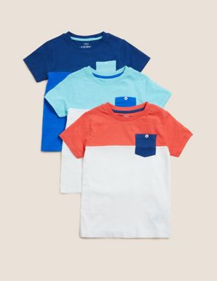 3pk Pure Cotton Colour Block T-Shirts (2-7 Yrs)