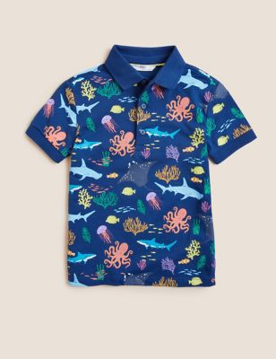 Pure Cotton Sea Print Polo Shirt (2-7 Yrs)