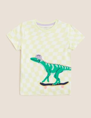 Pure Cotton Checked Dinosaur T-Shirt (2-7 Yrs)