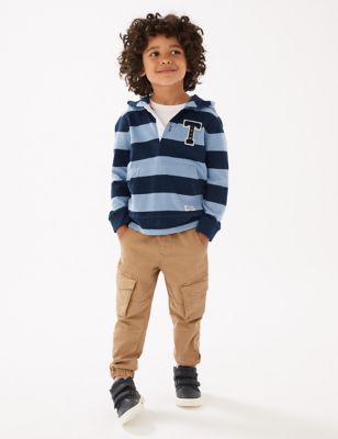 Pure Cotton Striped Hooded Rugby Shirt (2-7 Yrs)