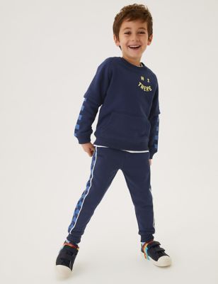 Cotton Rich Checked Side Stripe Joggers (2-7 Yrs)