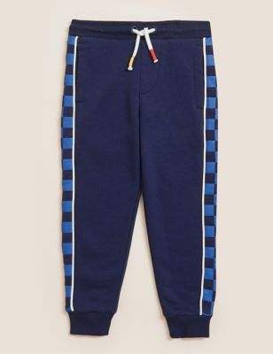 Cotton Rich Checked Side Stripe Joggers (2-7 Yrs)
