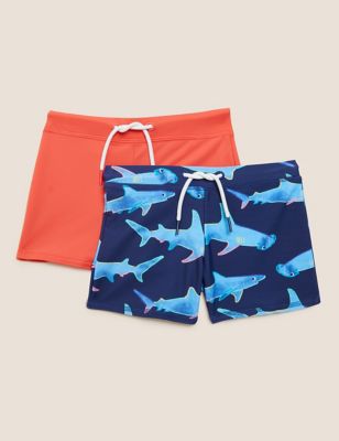 2pk Shark Print Swim Trunks (2-7 Yrs)