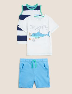 3pc Pure Cotton Shark Print Outfit (2-7 Yrs)