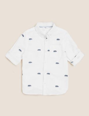 Pure Cotton Rhino Embroidered Oxford Shirt (2-7 Yrs)
