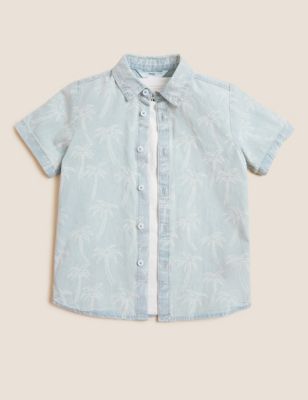 2pc Pure Cotton Palm Denim Shirt with T-Shirt (2-7 Yrs)