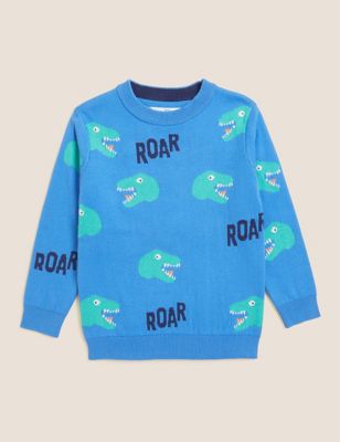 Pure Cotton Knitted Dinosaur Jumper (2-7 Yrs)