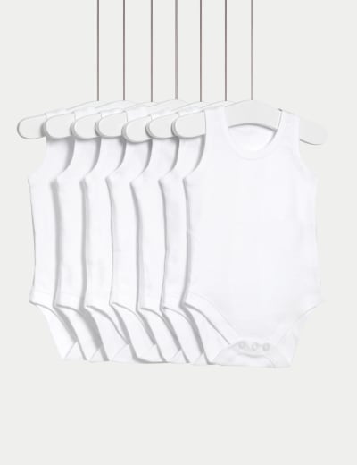 7pk Pure Cotton Dog & Striped Bodysuits (5lbs-3 Yrs)