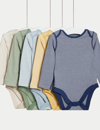 7pk Pure Cotton Dog & Striped Bodysuits (5lbs-3 Yrs)