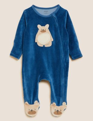 Cotton Rich Velour Bear Sleepsuit (7 lbs - 12 Mths)
