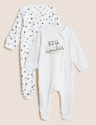 2pk Pure Cotton Printed Sleepsuits (0-3 Yrs)