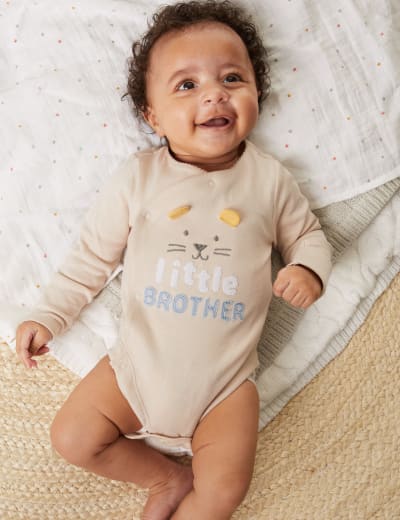 Pure Cotton Little Brother Slogan Sleepsuit 0 9 Mths M S