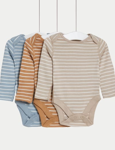 5pk Pure Cotton Striped Bodysuits (0-3 Yrs)