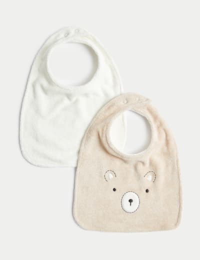 2pk Cotton Rich Bear & Plain Dribble Bibs 8 of 16