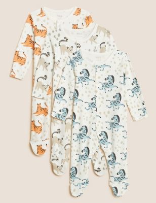 3pk Pure Cotton Animal Sleepsuits (6½lbs - 3 Yrs)