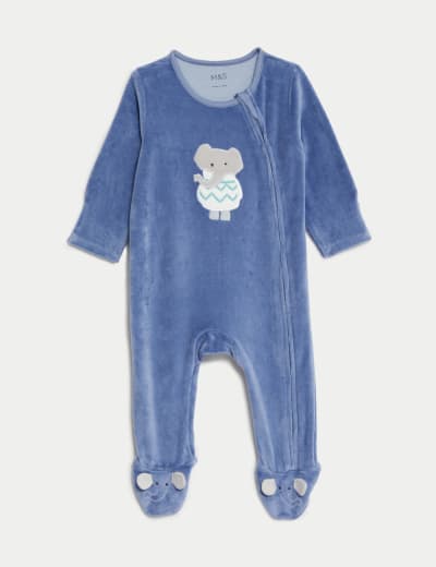 Cotton Rich Velour Elephant Sleepsuit (7lbs-1 Yrs) 26 of 30