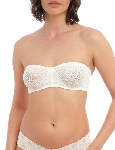 M&S ALMOND FLORAL LACE RUCHED BANDEAU STRAPLESS BRA NEW SIZES 8-18