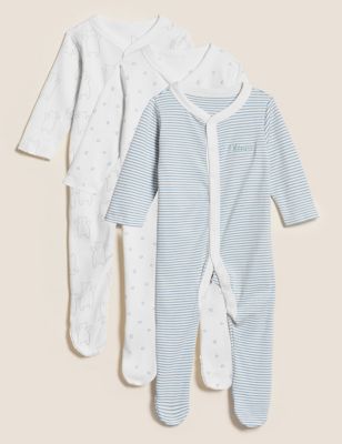 3 Pack Personalised Pure Cotton Sleepsuits