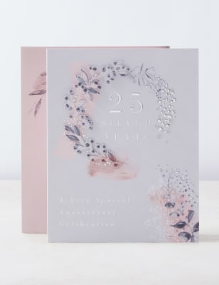 3D Effect Silver Foiled 25th Wedding Anniversary Card
