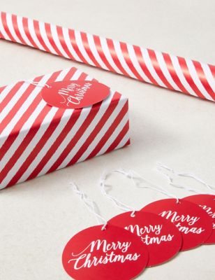 Red & White Christmas Wrapping Paper & Gift Tags Pack