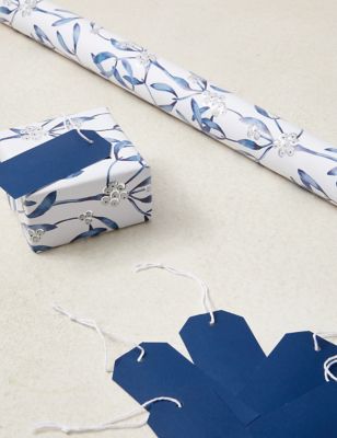 Blue Mistletoe Christmas Wrapping Paper & Gift Tags Pack
