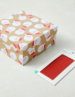 Santa Pattern Christmas Gift Box & Tissue Paper Pack