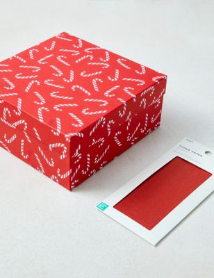 Candy Cane Pattern Christmas Gift Box & Tissue Paper Pack