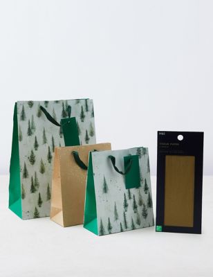 Woodland Themed Christmas Gift Bag Trio & Tissue Pack