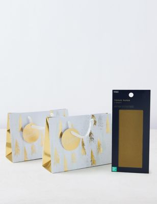 Gold & White Christmas Gift Bag Duo & Tissue Pack