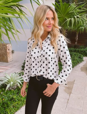 womens black and white polka dot top