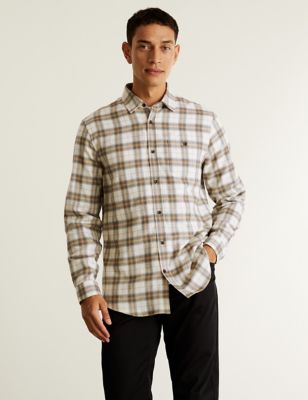 Cotton With Wool Flannel Checked Shirt