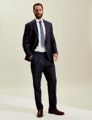 Tailored Fit Wool Flannel Pinstripe Trousers