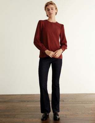 Crepe Round Neck Long Sleeve Top