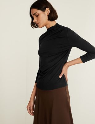 Jersey Funnel Neck Fitted Top