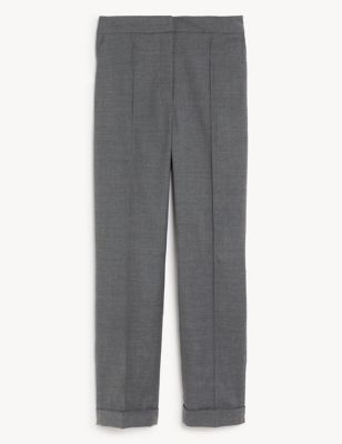 Wool Blend Textured Relaxed Trousers